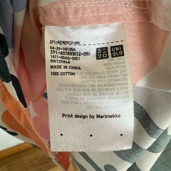 Marimekko for Uniqlo Women’s Fuzzy Peach Blue Pine Green Abstract Large Print Fl - Picture 8 of 10